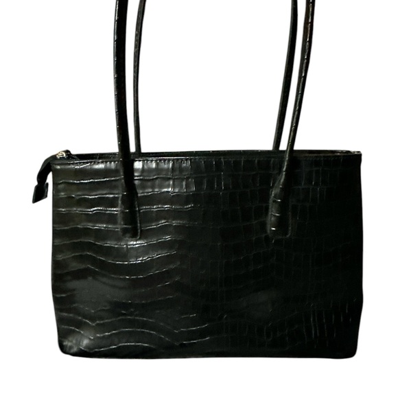 Prada black 🐊 croc leather handbag no call outs silver feet 3 open pockets nice - Picture 2 of 14